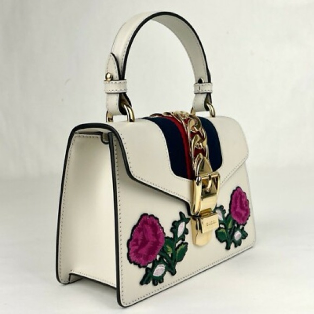 Gucci Sylvie Top Handle Bag - White Leather-Rare Gucci!-Comps are $1,700+ - Picture 7 of 15